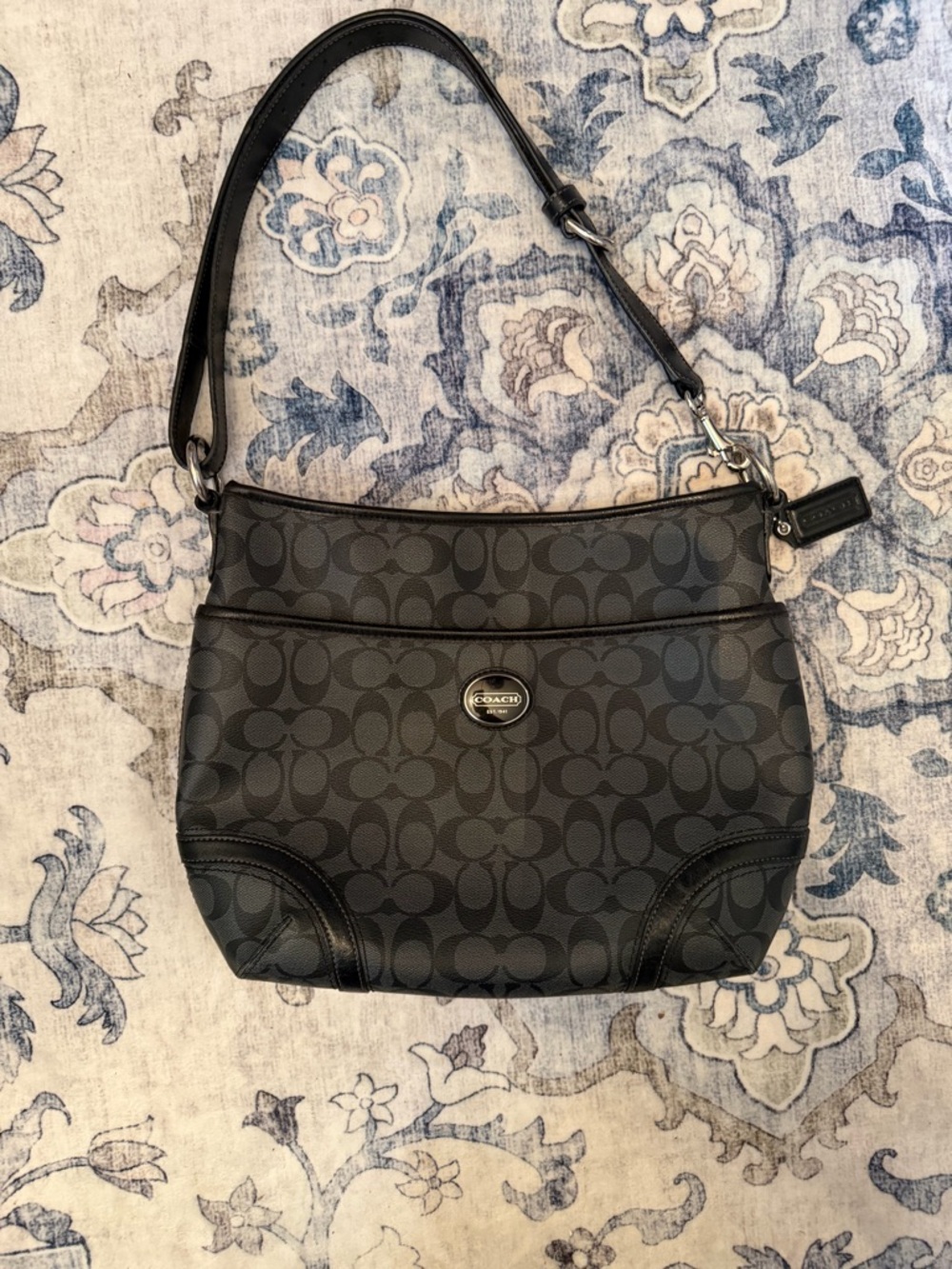 Coach Black Signature Canvas Hobo Shoulder Bag